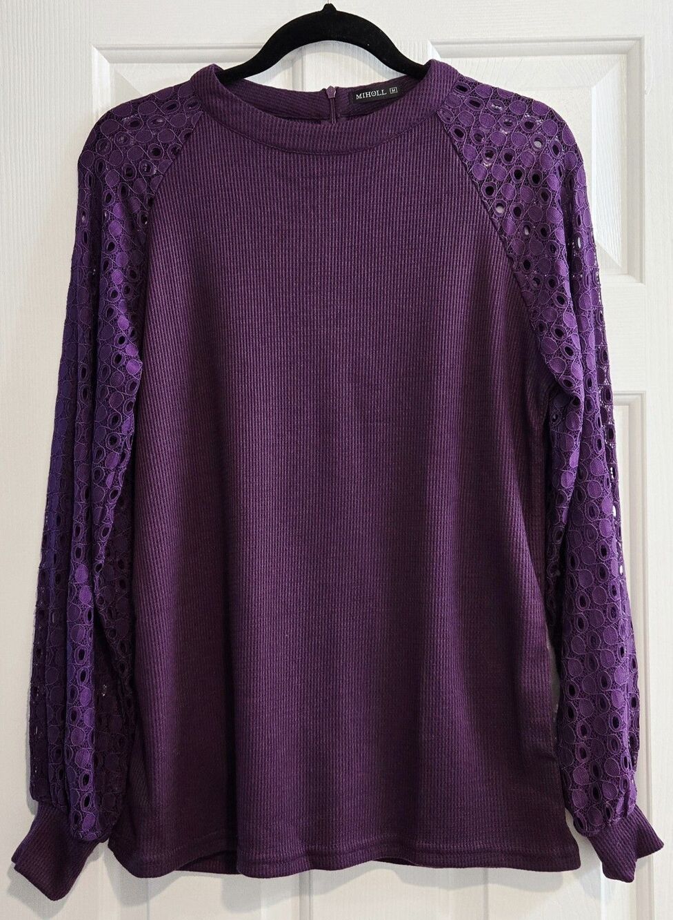 Miholl Lace Long Sleeve Top Medium Purple Waffle Knit Boho Blouse New W/out Tags